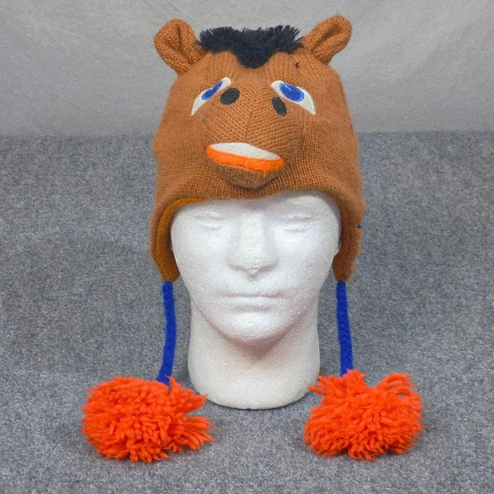 Boise State Broncos Beanie Buster Brown Horse Pom Pom Knit Hat Mascot NCAA‎ BSU